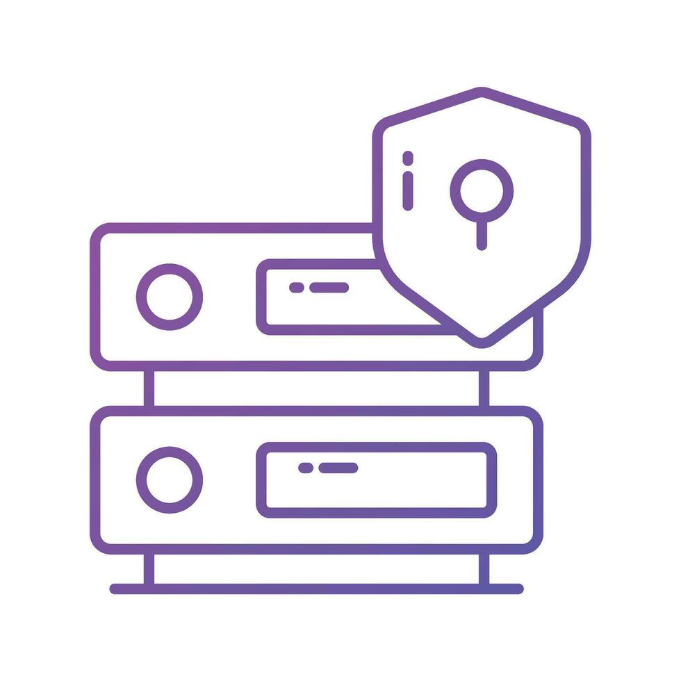 Protection shield with data server showing concept of data server security vector