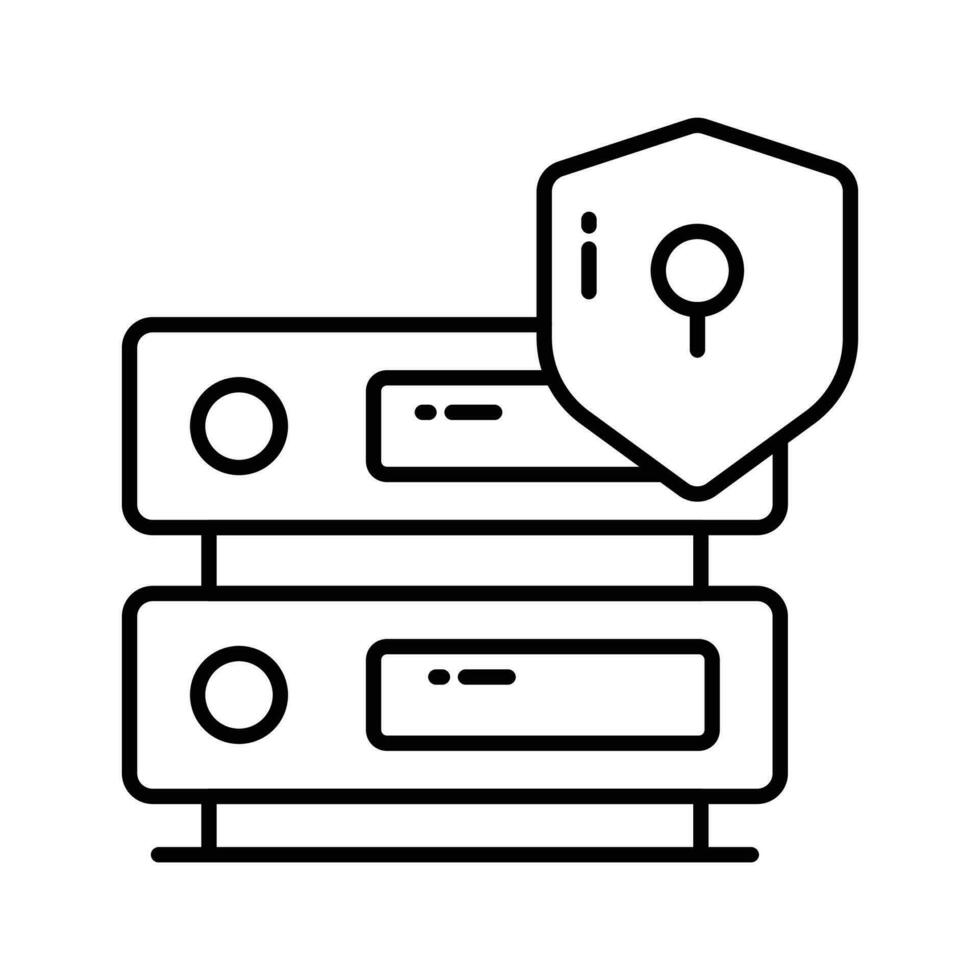 Protection shield with data server showing concept of data server security vector