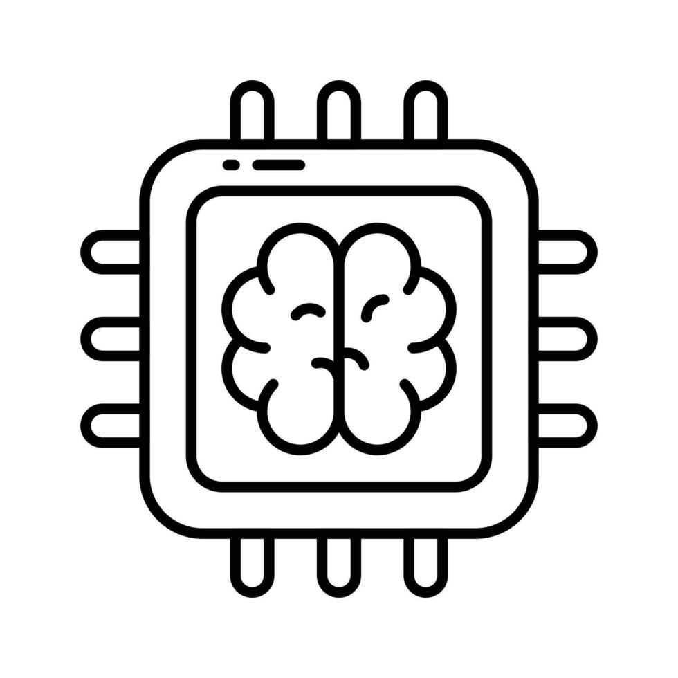 Brain with microchip, ai processor concept vector in trendy style, ready to use icon