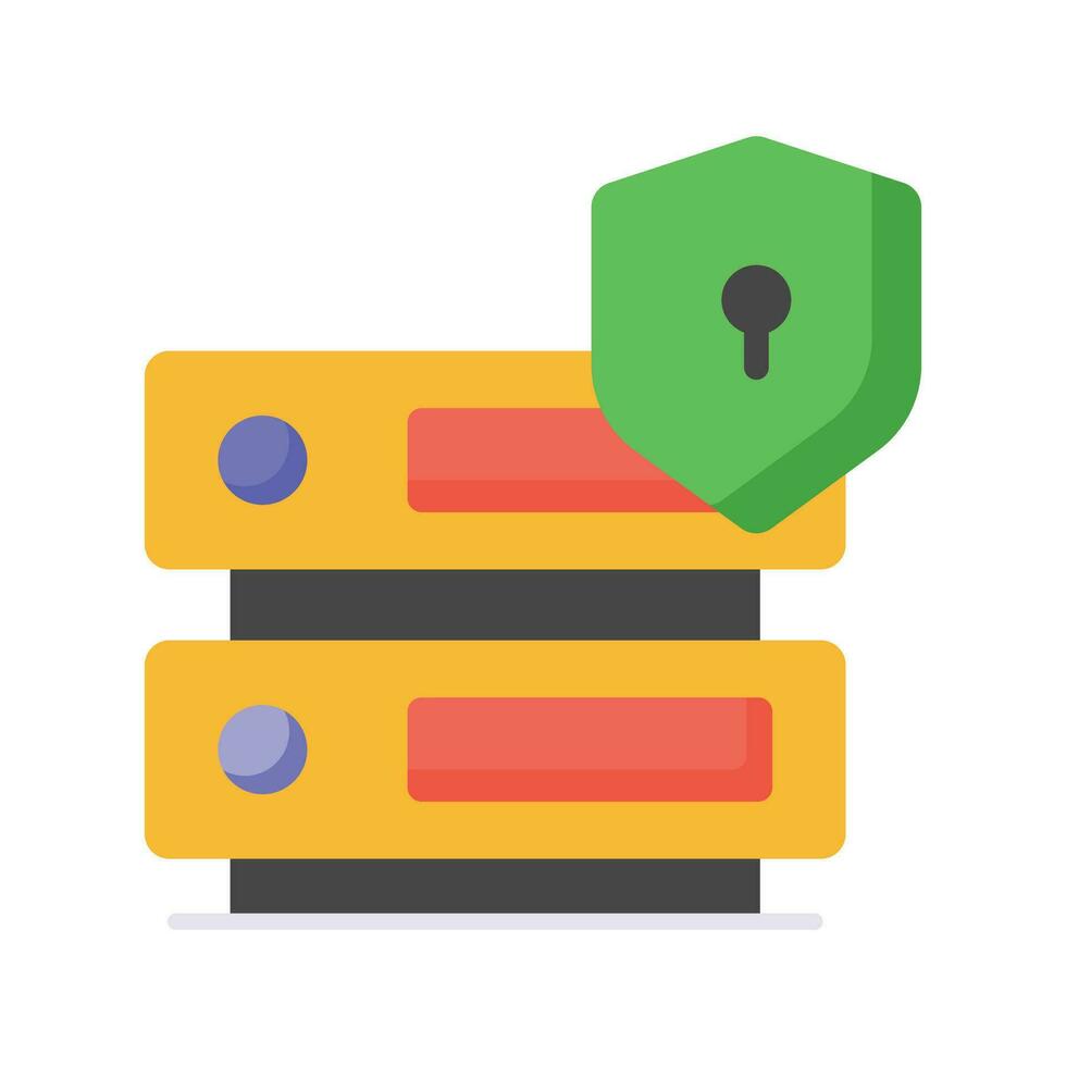Protection shield with data server showing concept of data server security vector