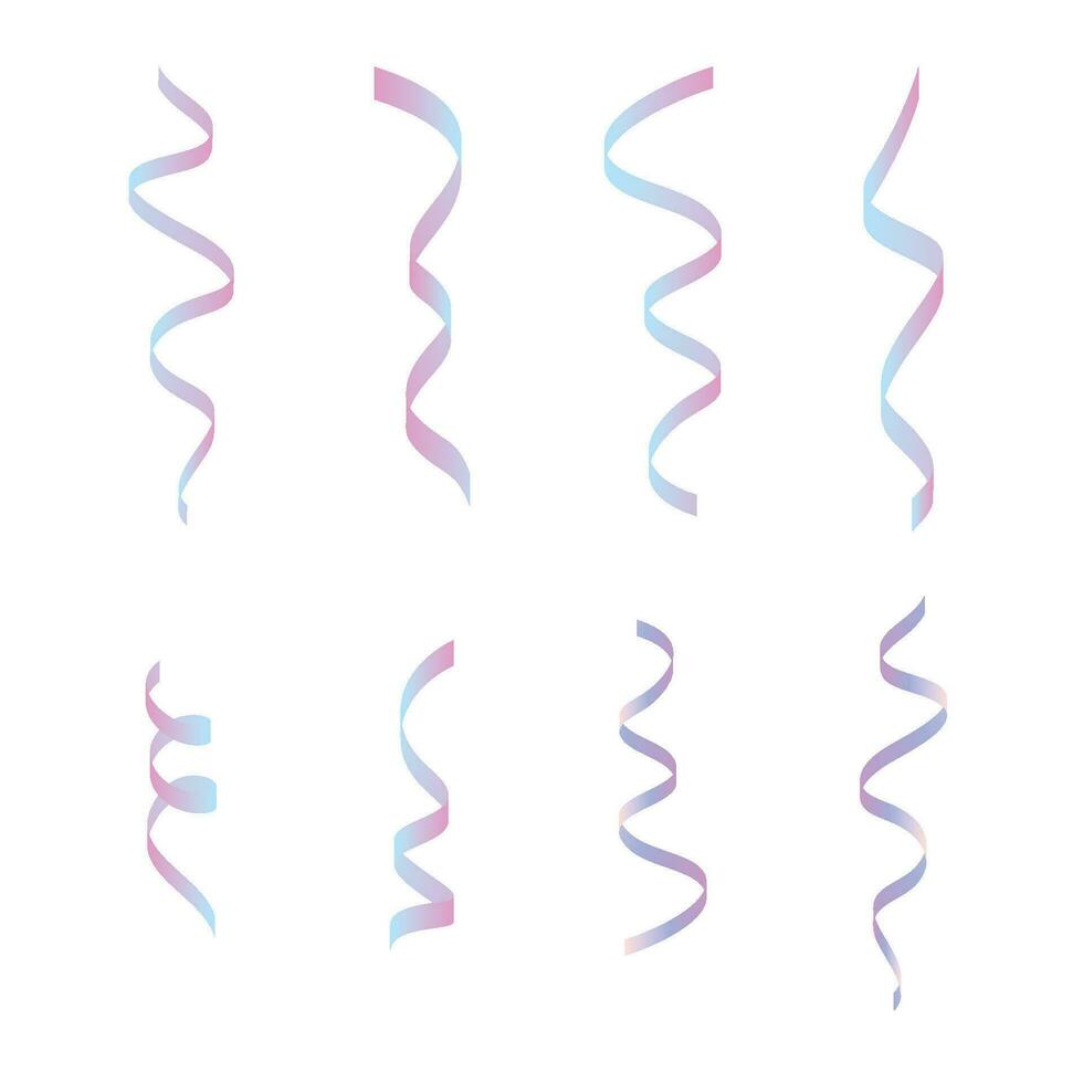 vector set of holographic iridescent ribbons on white background
