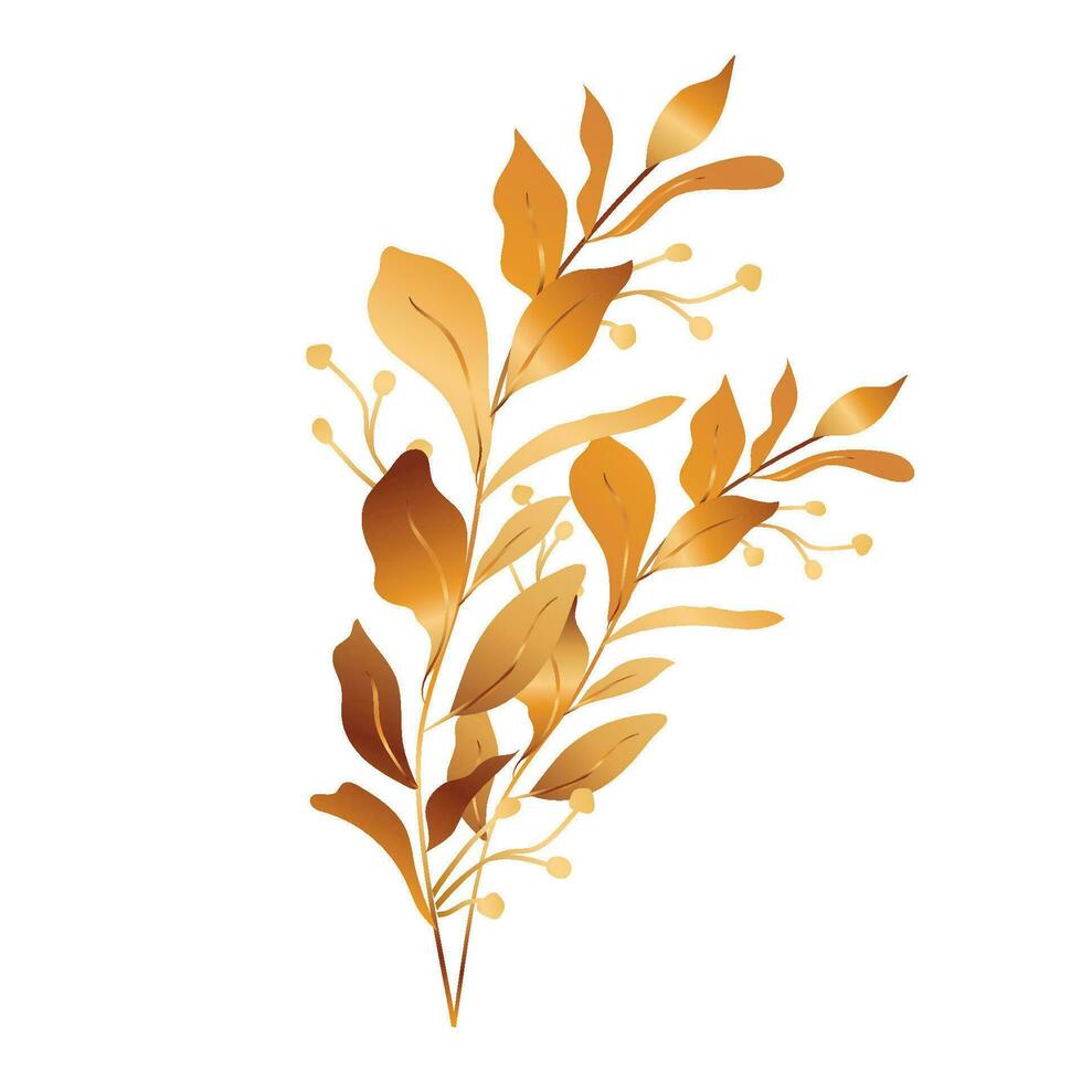 Vector hand drawn golden leaves ornament on white isolated