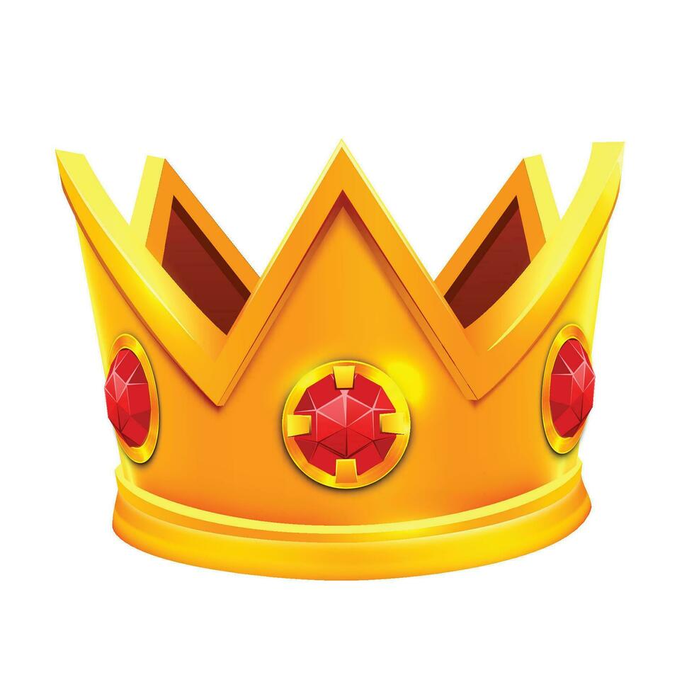Vector realistic illustration of gold crown with red gems