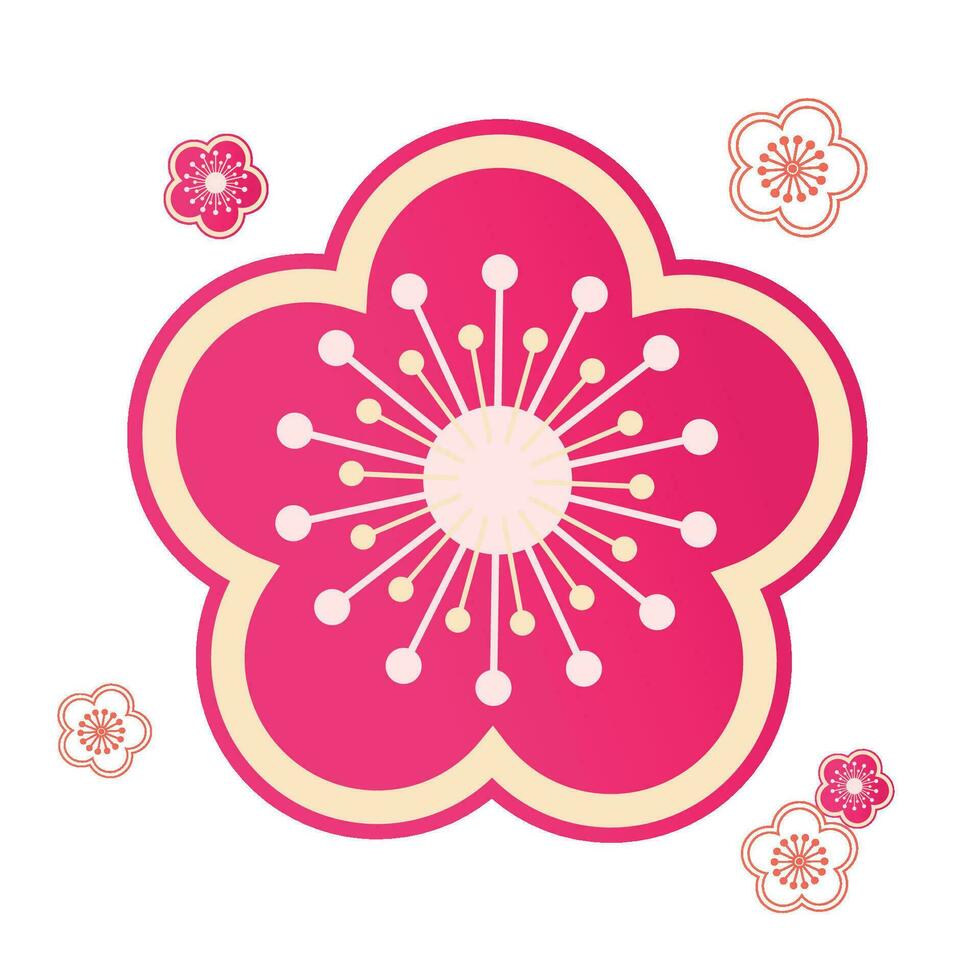 Vector pink sakura flower badge chinese traditional symbol