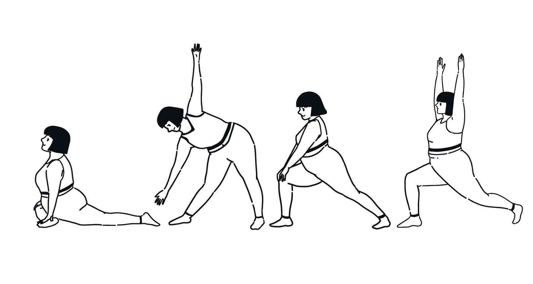 Women exercise black line art minimal style. vector