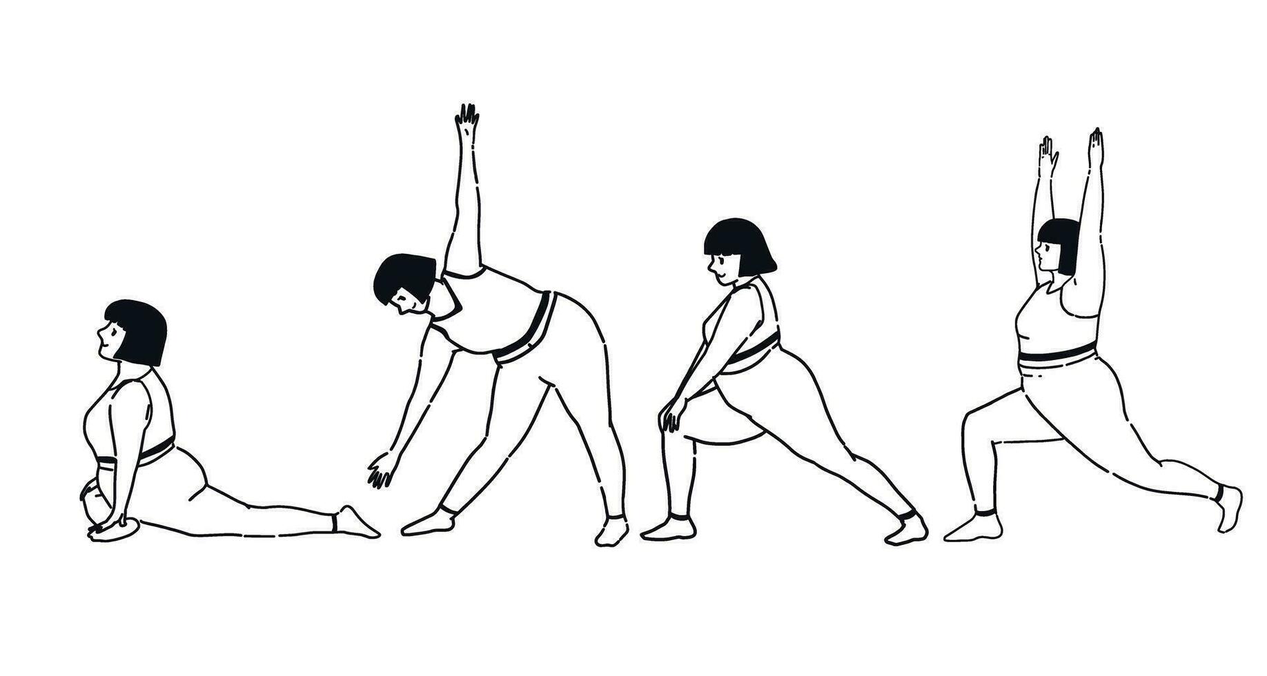 Women exercise black line art minimal style. vector