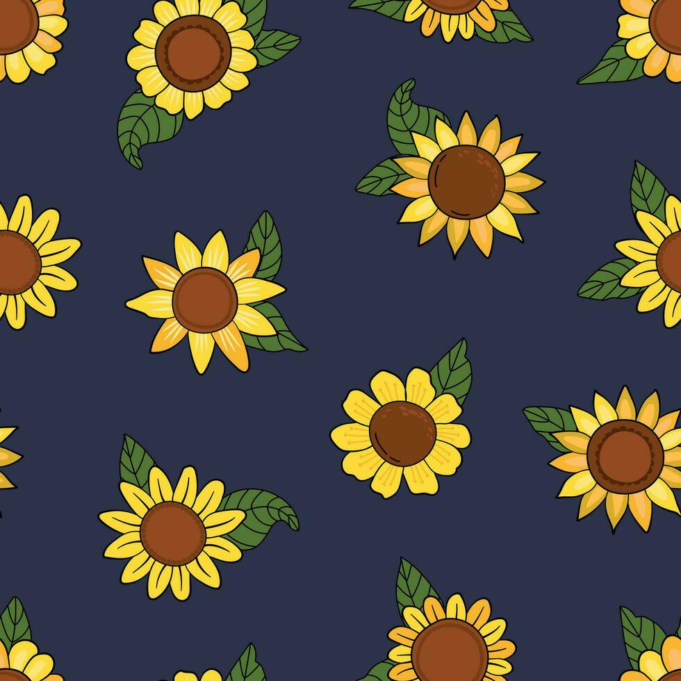 Seamless pattern with sunflowers. Sunny flowers. Print for fabric, textile, wallpaper, packaging. vector