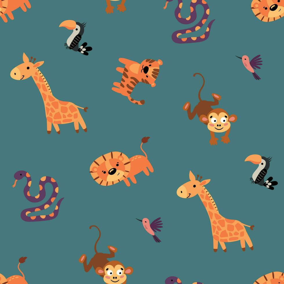 Seamless pattern with safari animals. Design for fabric, textile, wallpaper, packaging. vector