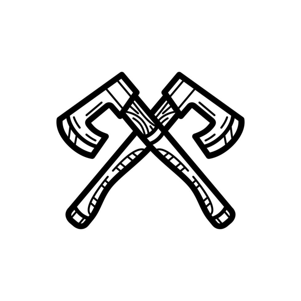 Crossed axe icon design outline style isolated on white background vector