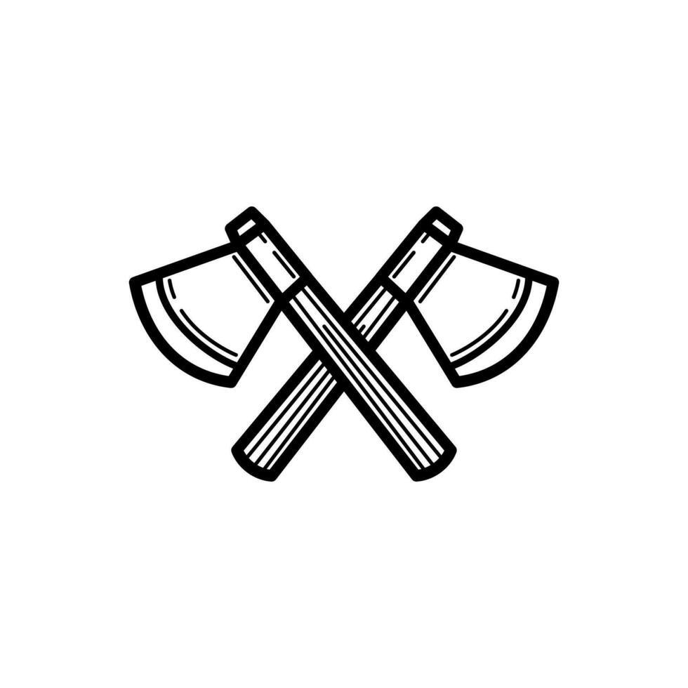 Crossed axe icon design outline style isolated on white background vector