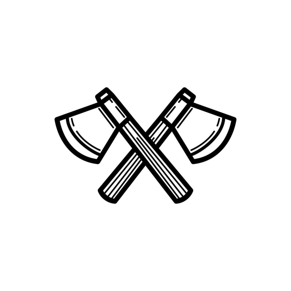 Crossed axe icon design outline style isolated on white background vector