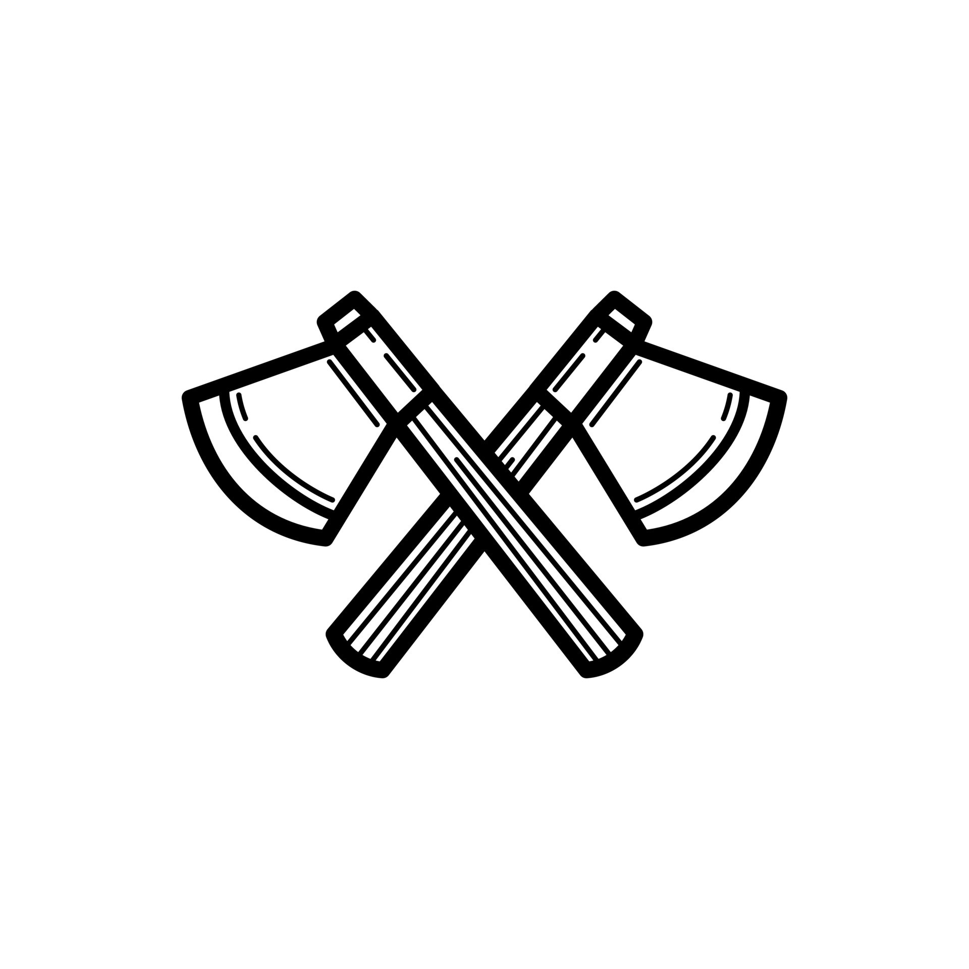 Crossed axe icon design outline style isolated on white background