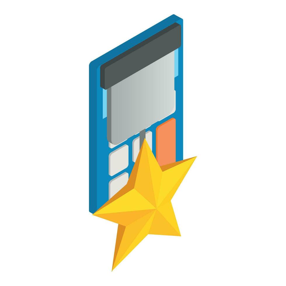 Military award icon isometric vector. Golden star medal and blue calculator icon vector