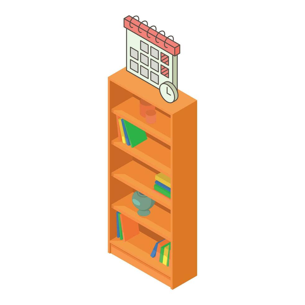 Interior concept icon isometric vector. Desk calendar on open wood bookcase icon vector