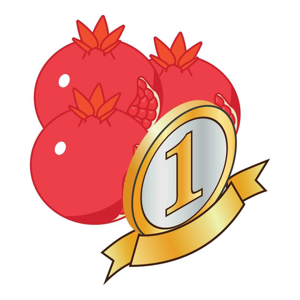 Organic pomegranate icon isometric vector. Fresh pomegranate and number one sign vector