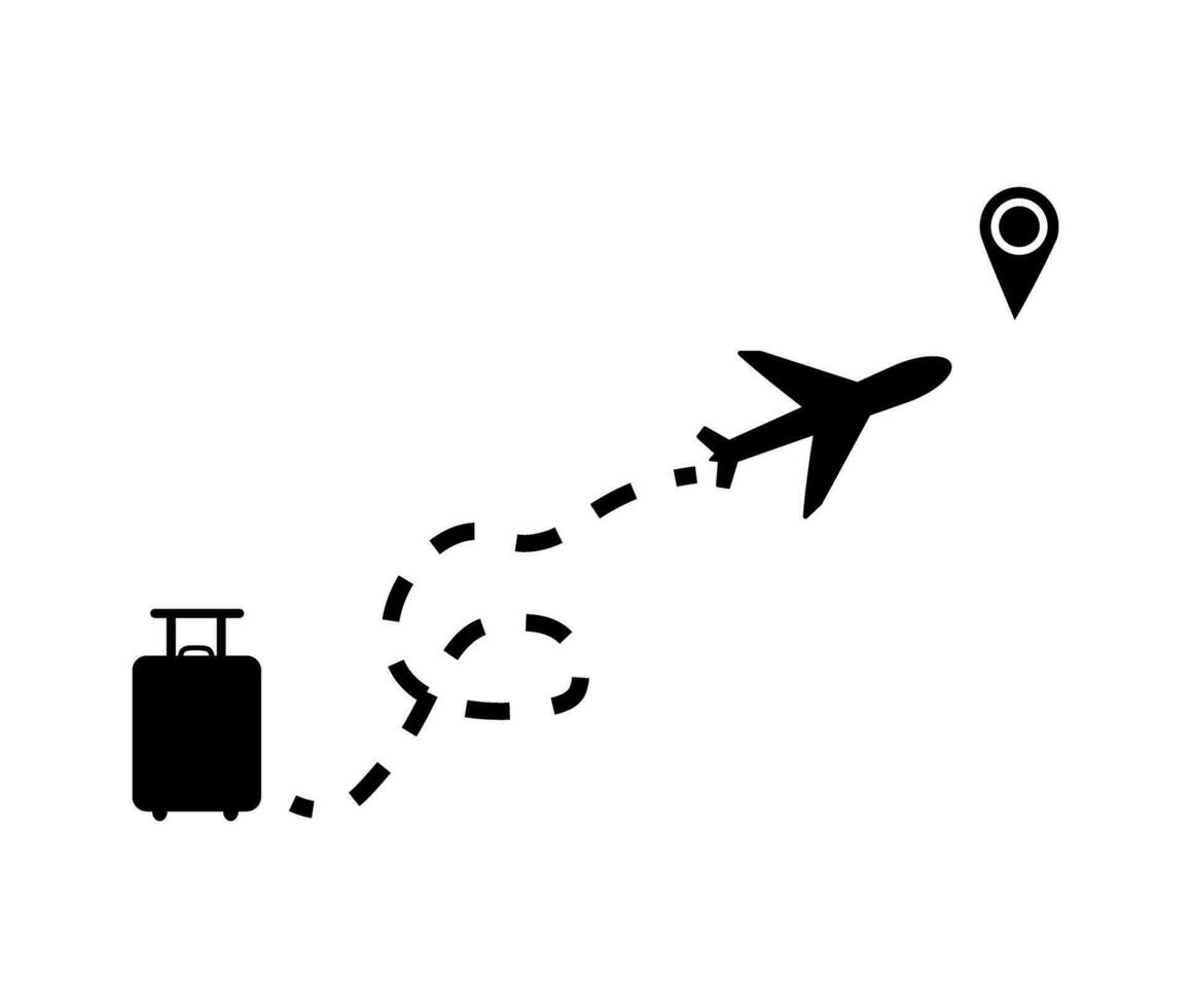 Suitcase and airplane path. Air travel vector