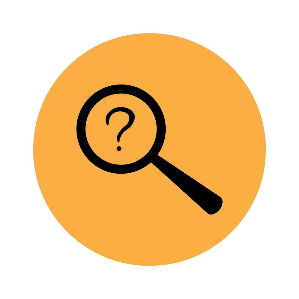 Magnifier icon with question mark on orange background vector