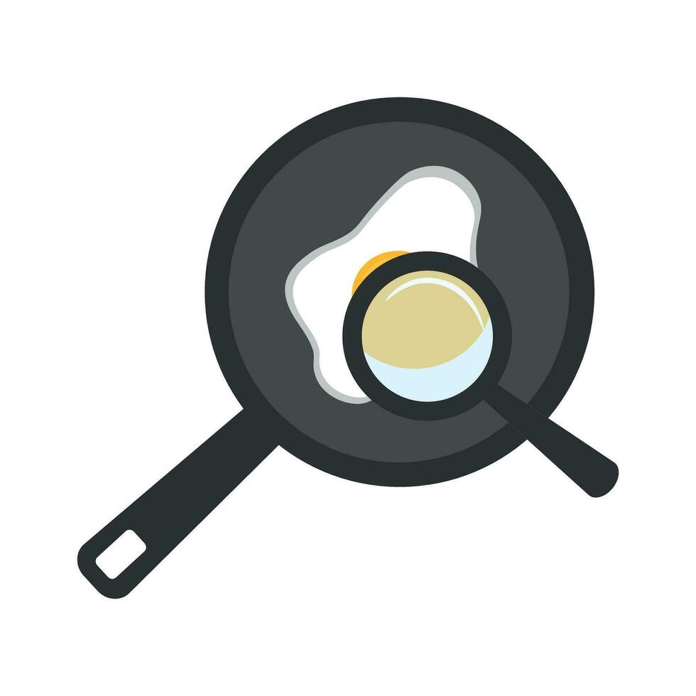 Fried egg in a pan with a magnifying glass vector