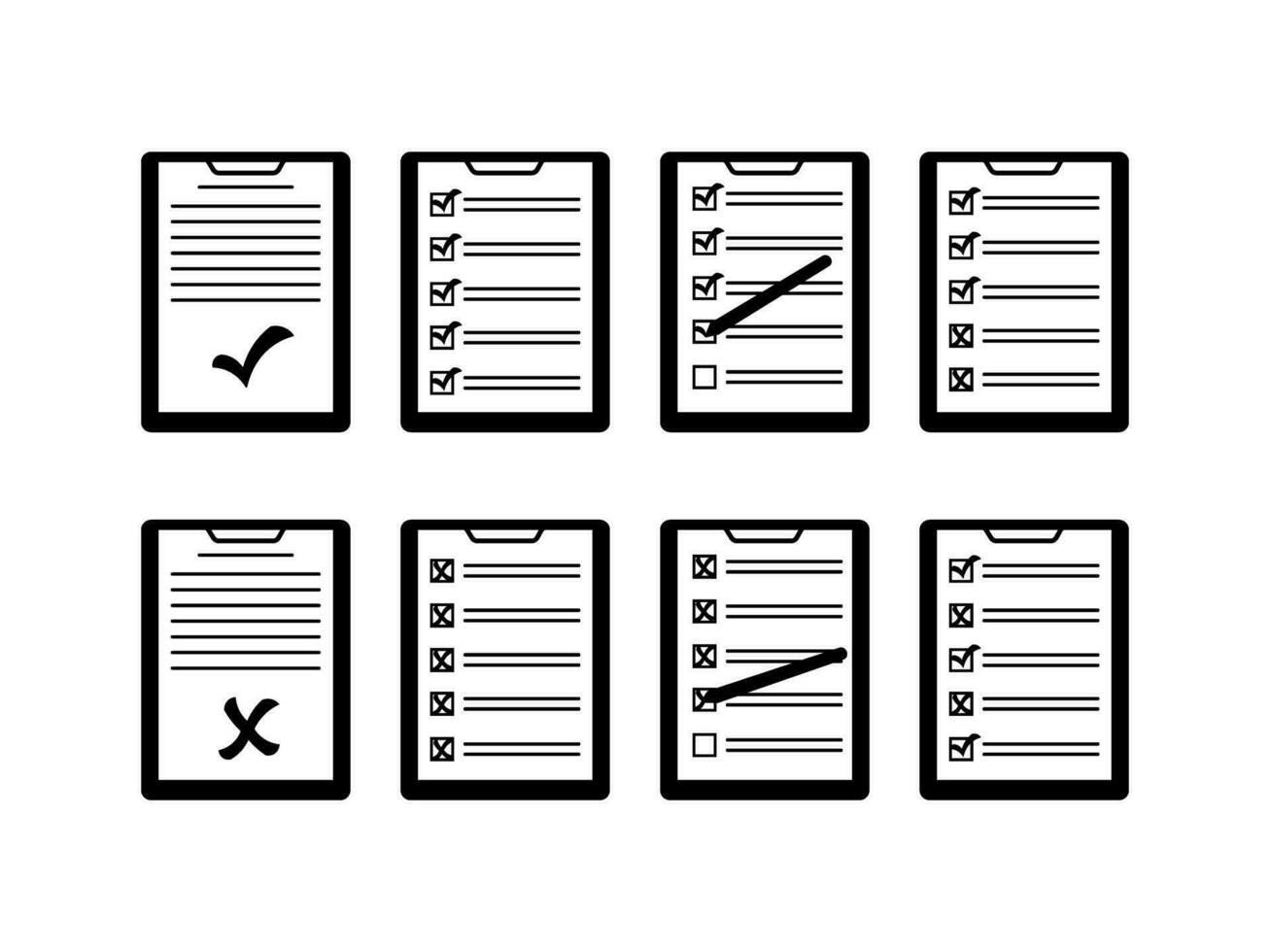 conjunto de documento íconos marcado con marcas de verificación y cruces vector