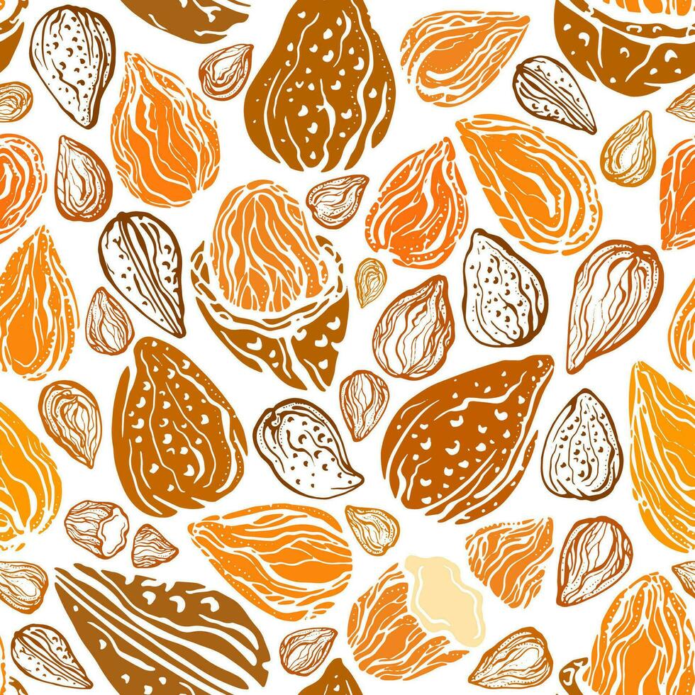 Almond nuts seamless pattern. Vector seed, shell