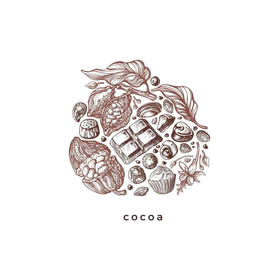 chocolate y cacao dulce. vector circulo símbolo