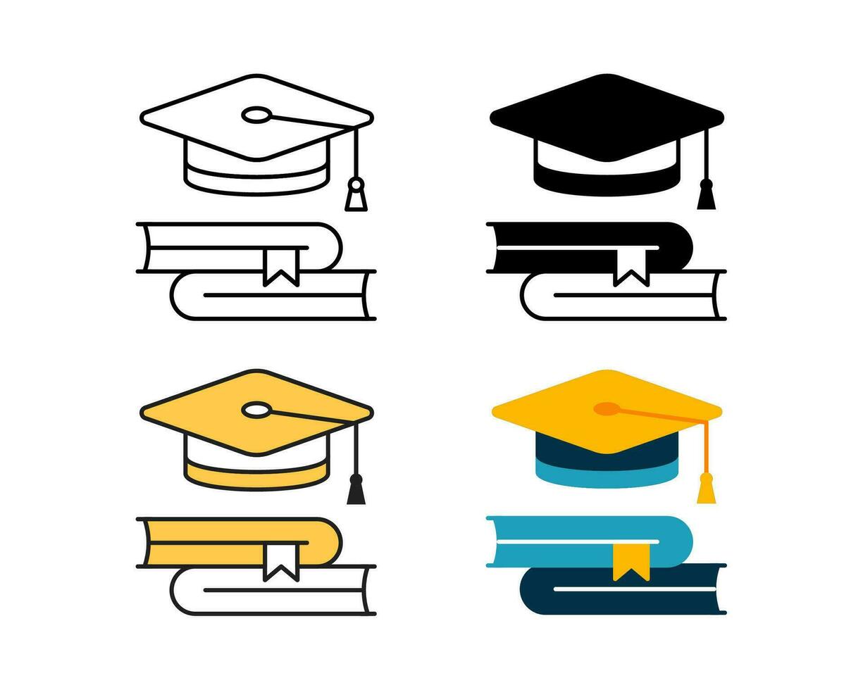 education icon vector design in 4 style line, glyph, duotone, and flat.