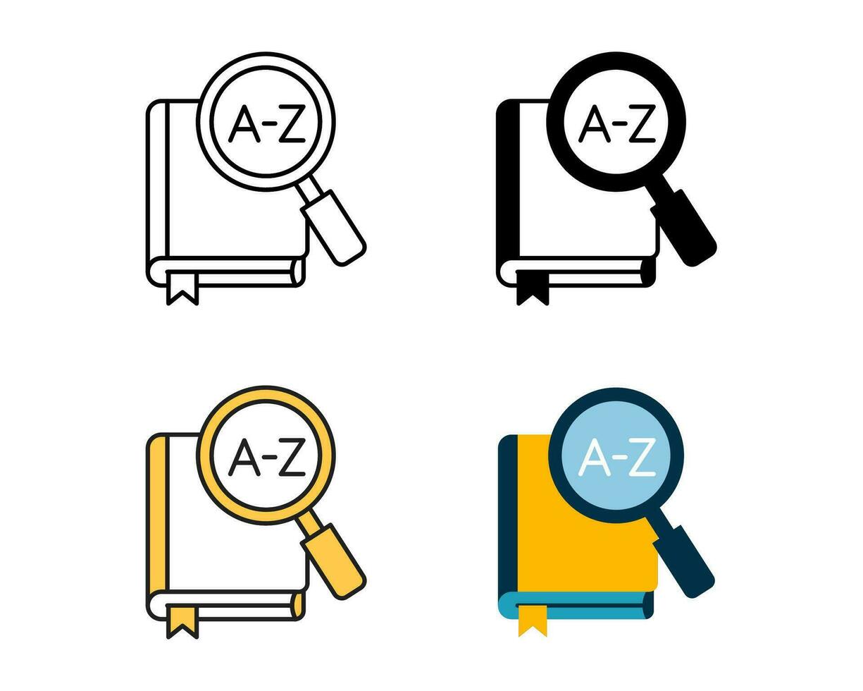 dictionary icon element vector design in 4 style line, glyph, duotone, and flat.