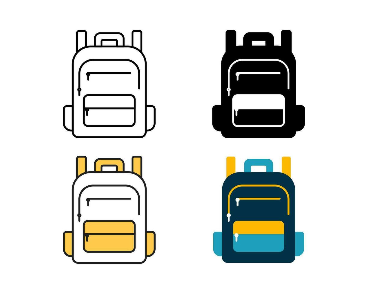 school bag icon vector design in 4 style line, glyph, duotone, and flat.