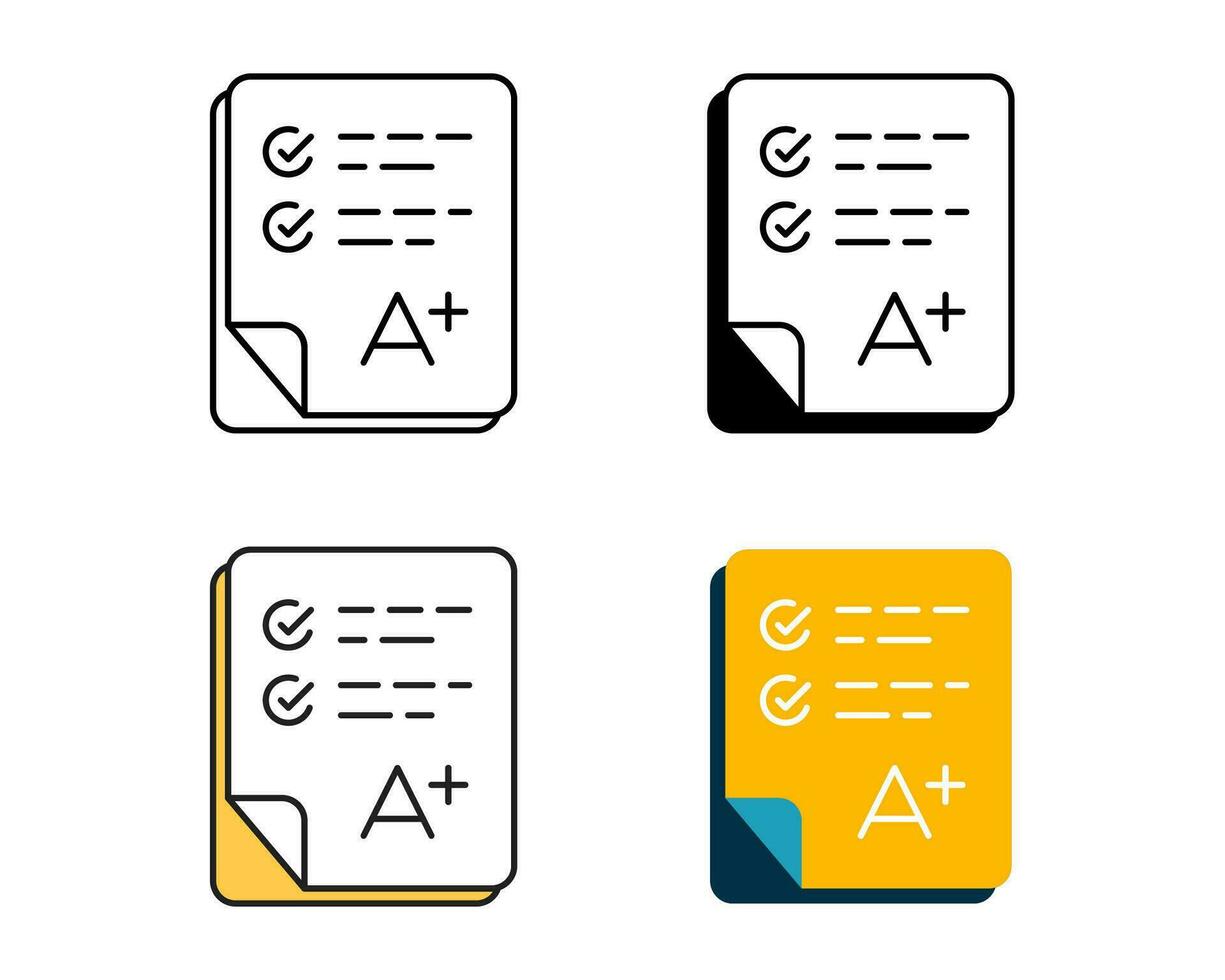 exam result icon vector design in 4 style line, glyph, duotone, and flat.