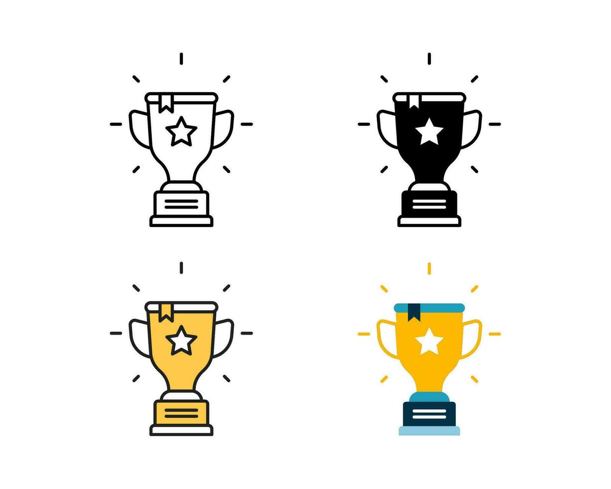 trophy with star icon vector design in 4 style line, glyph, duotone, and flat.