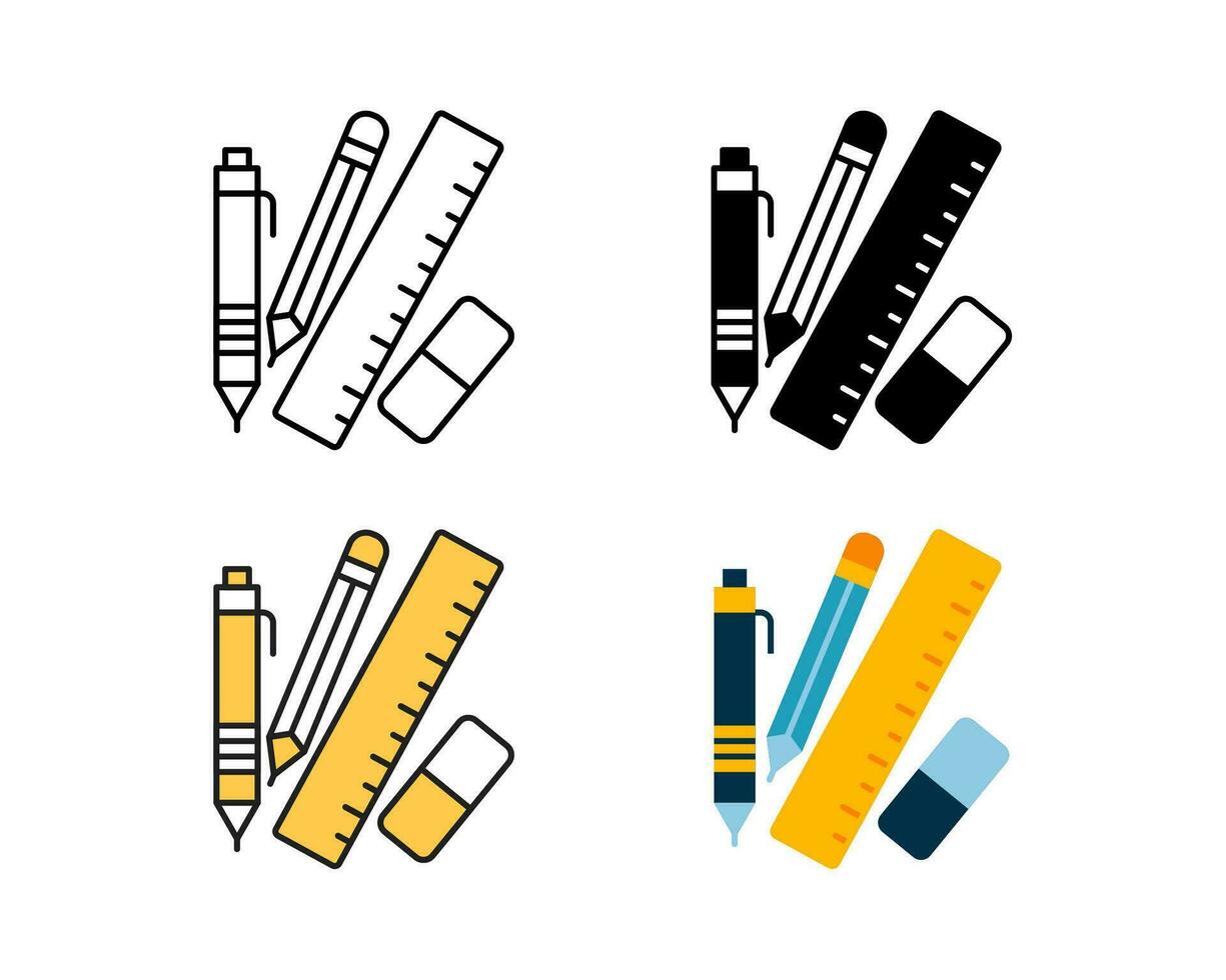 stationery tool icon vector design in 4 style line, glyph, duotone, and flat.