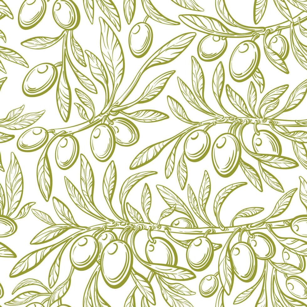 Olive seamless pattern. Vector sketch Kalamata oil