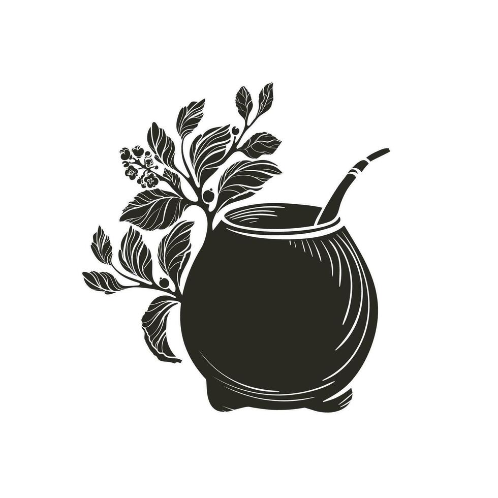 Yerba mate, calabash bowl. Vector organic symbol