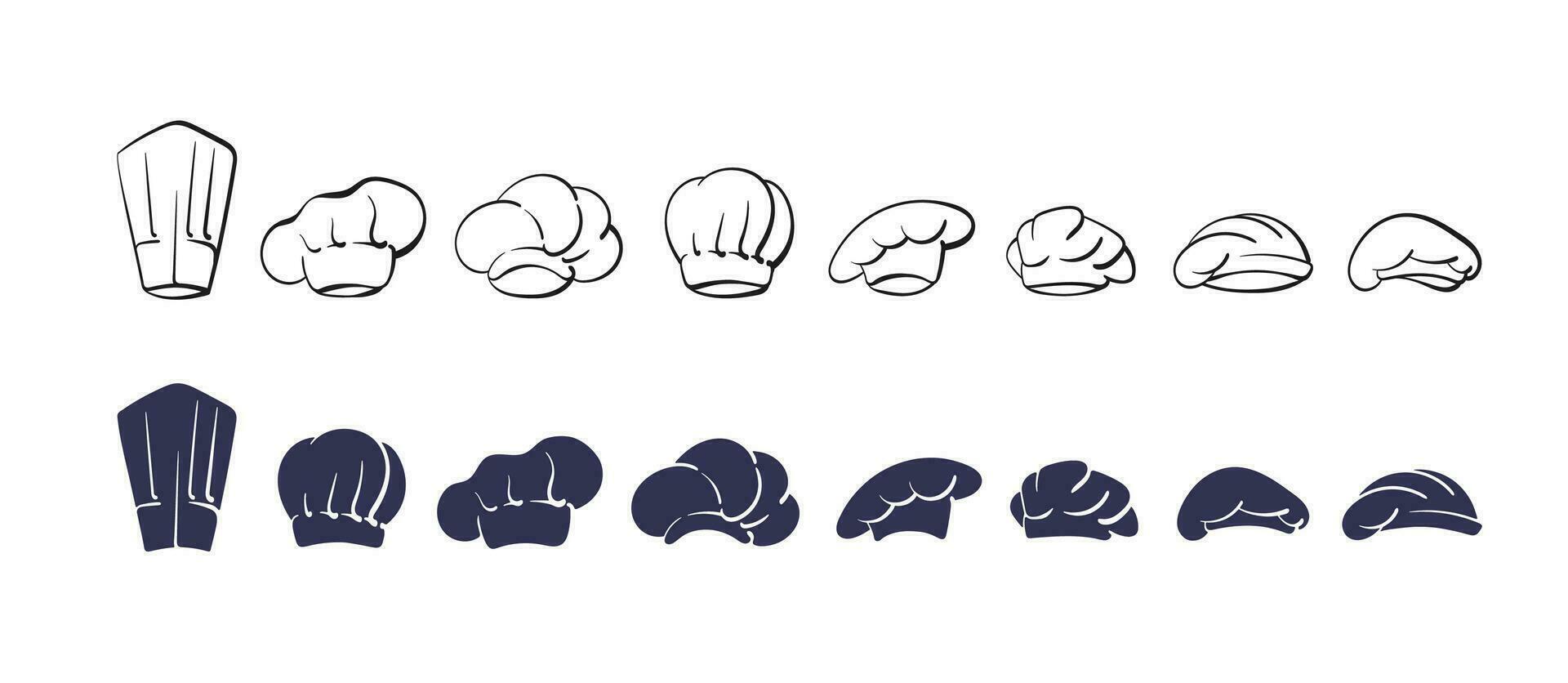 Vector chef, cap set. Cook hats Black silhouette