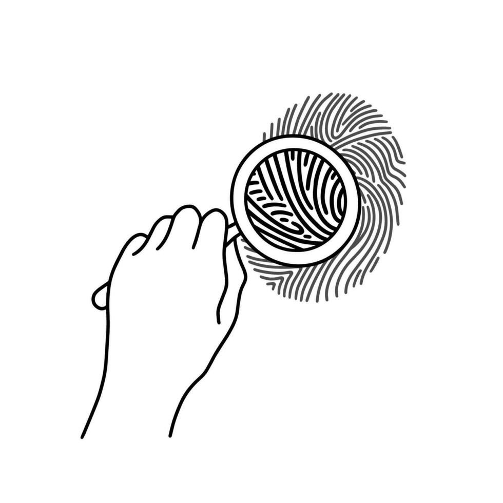 Hand and fingerprint identification, magnify 26591095 Vector Art at