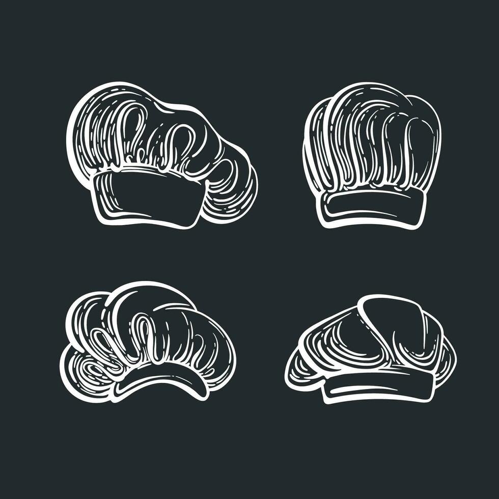 Chef, cook hat engraving Vector symbol White chalk
