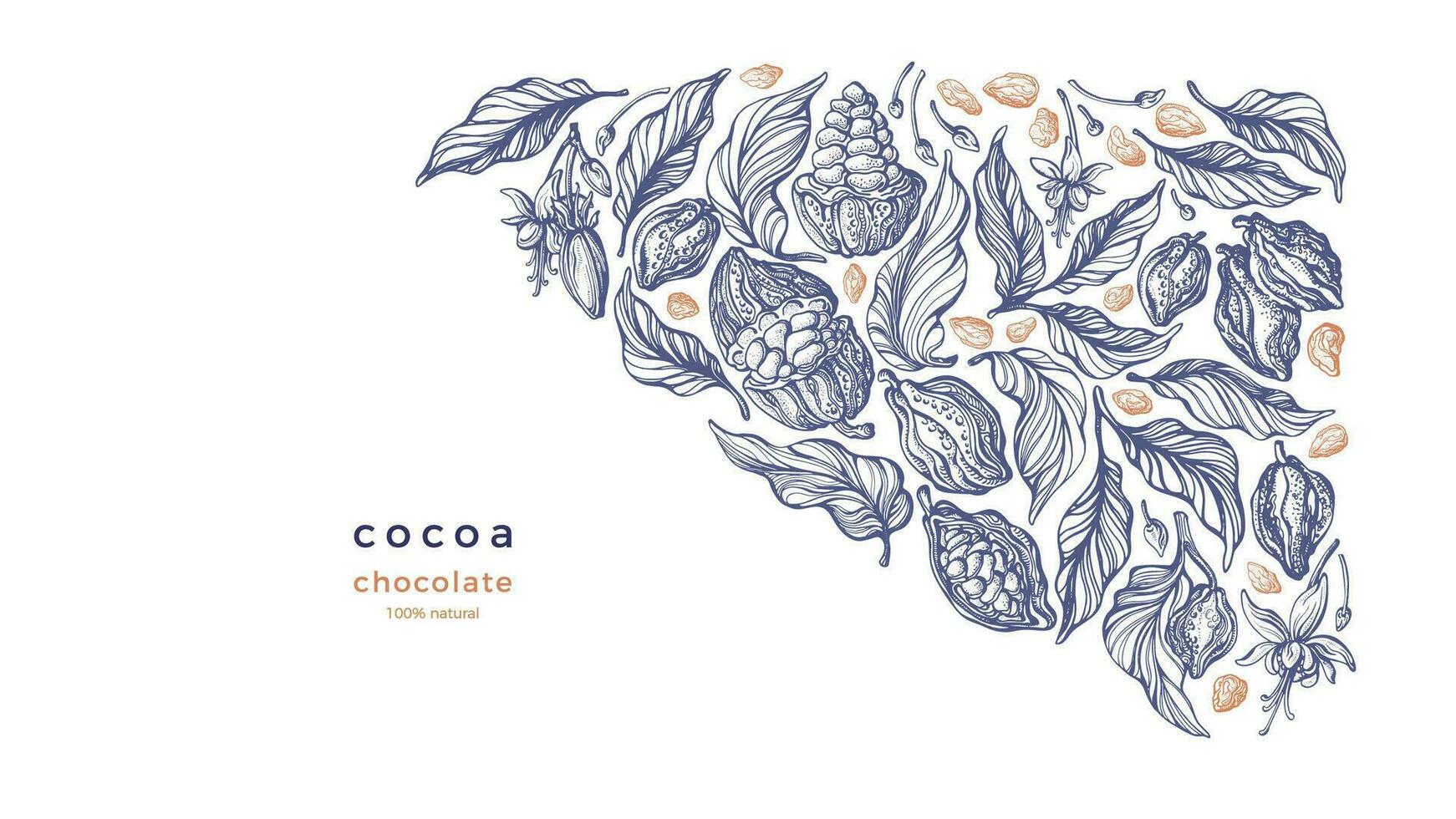 Cocoa border. Vector engraving. Organic chocolate