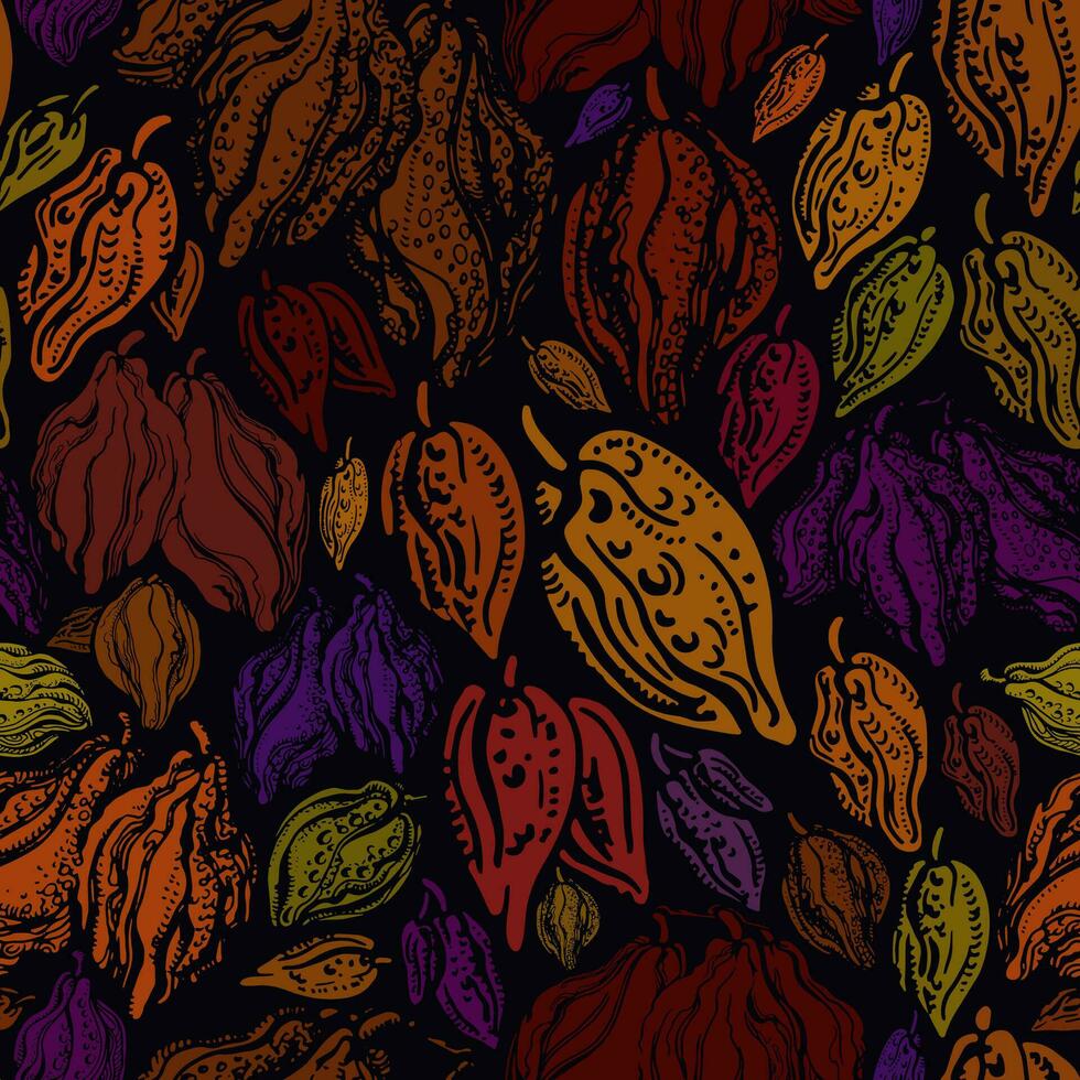 Cacao texture wild fruit Abstract seamless pattern vector