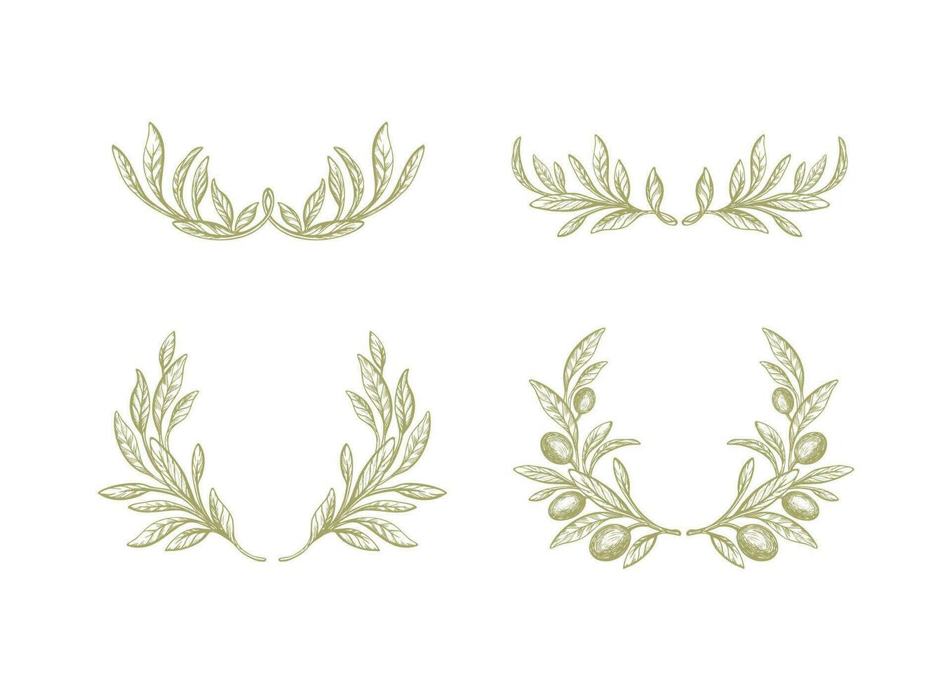 Set olive wreath. Green foliage. Vector art frame