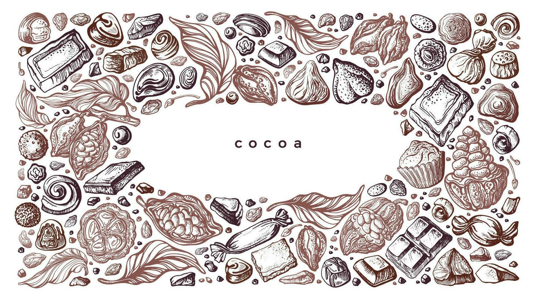 cacao, chocolate textura antecedentes. dulce caramelo vector mano dibujado bosquejo