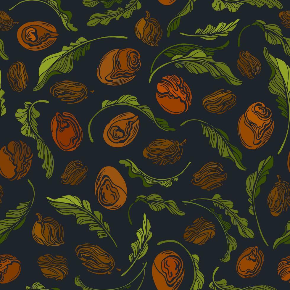 Shea nut seamless pattern. Vintage engraving vector