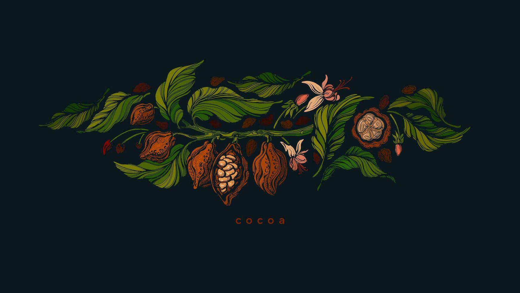 Cocoa pattern. Vector illustration. Dark chocolate