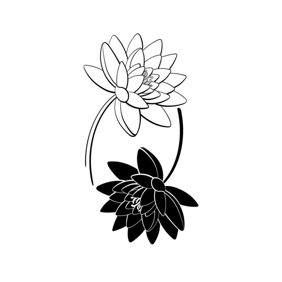 loto flor. negro y blanco tatuaje. yin símbolo vector