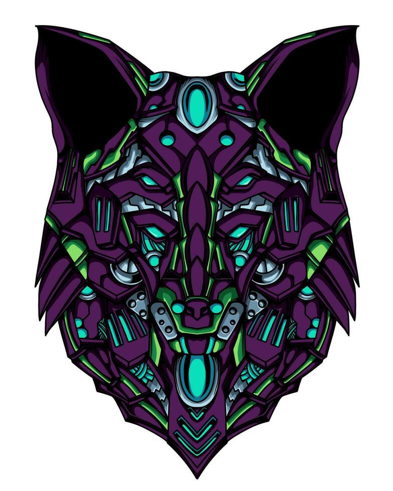 an illustration of a wolf head robot vector