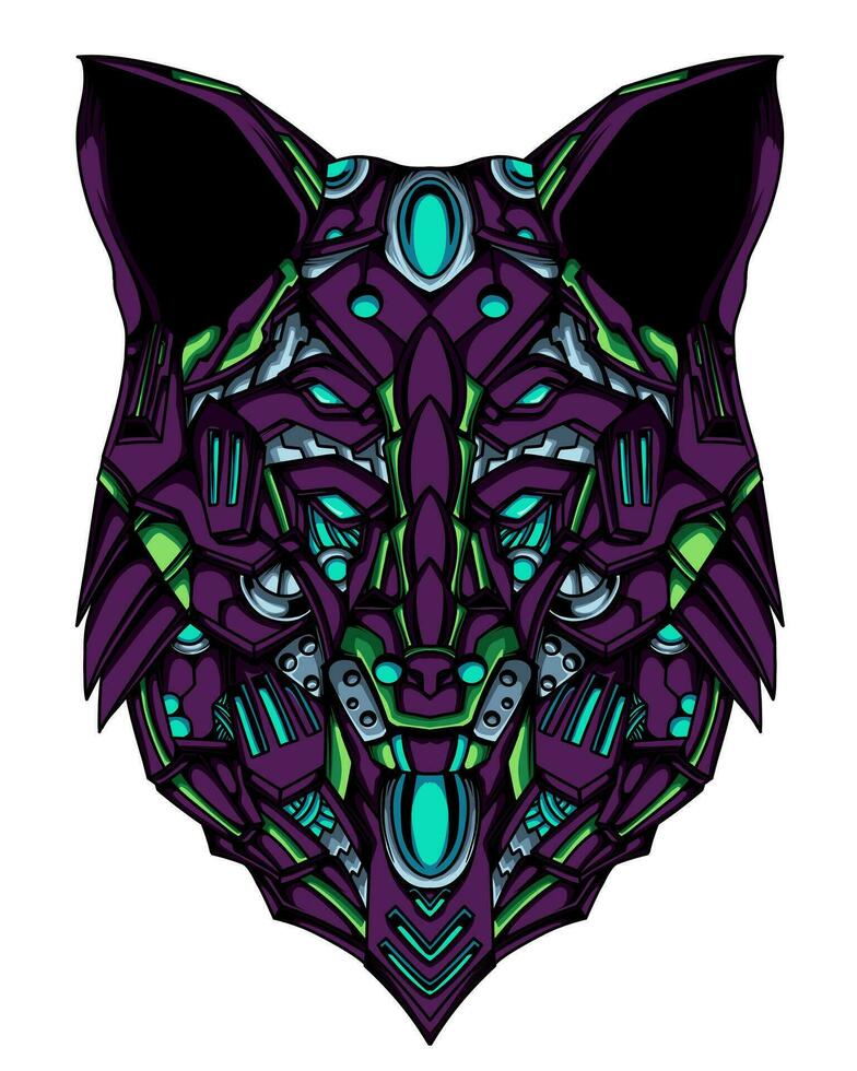 an illustration of a wolf head robot vector