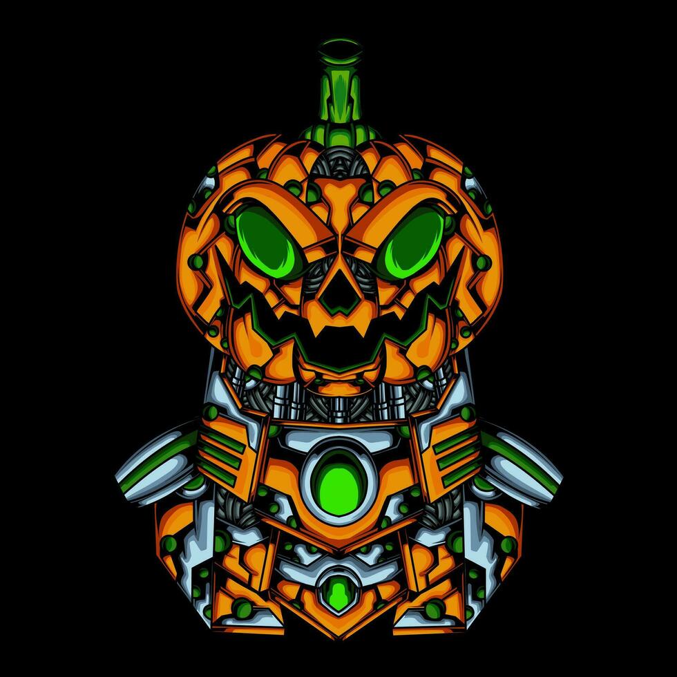 an illustration of a pumpkin helloween robot vector