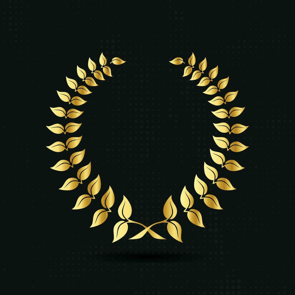Gold laurel or wheat wreath icon, symbol of victory, achievement and grain, natural food. Golden design element for medals, awards, logo. Silhouette, isolated on black background. Vector illustration