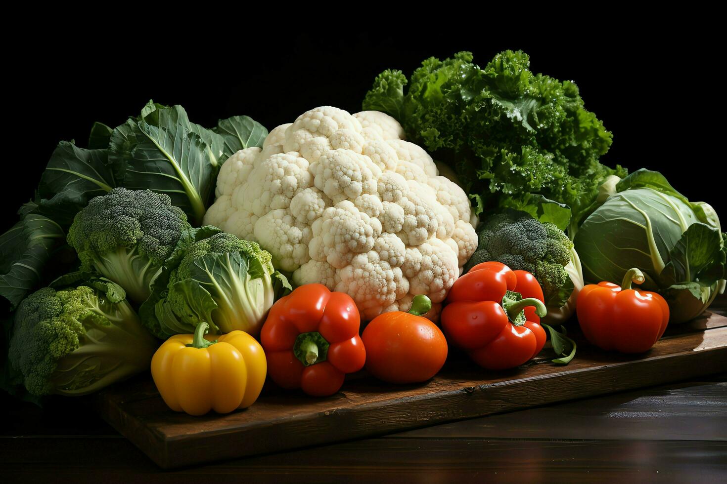 Collection mix fresh vegetables and fruits for a salad. Healthy diet concept and vegetables food by AI Generated photo