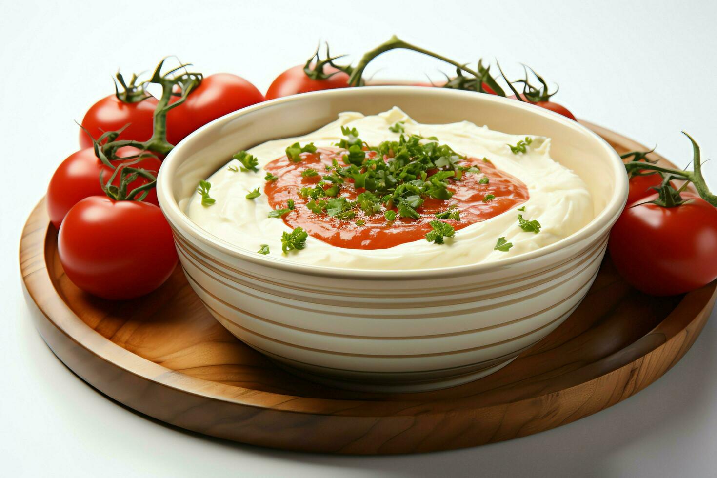 A delicious tomato soup food in a bowl. Winter food and healthy protein soup meal concept by AI Generated photo