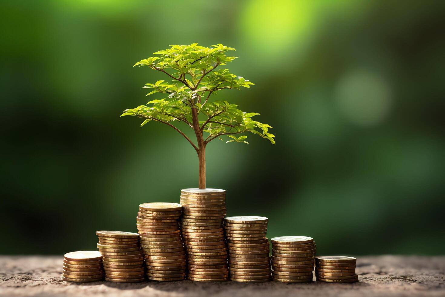 Business growth with a growing tree on a coin. Showing financial developments. Financial planning concept by photo